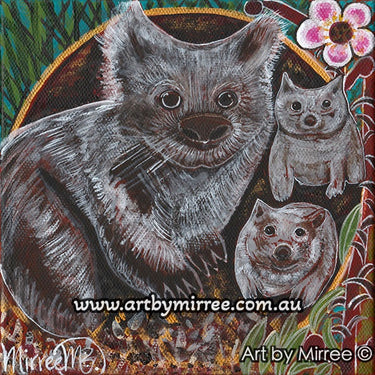 'Australian Wombat and Baby' Original Painting by Mirree Contemporary Dreamtime Animal Dreaming